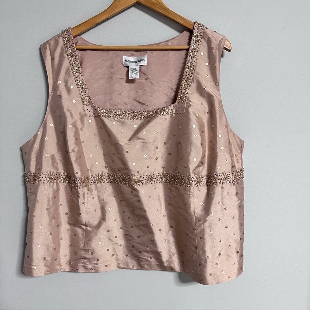 Bloomingdale's Silk Sequined Sleeveless Blush Sequin Tank Top 24W
 Evening Party